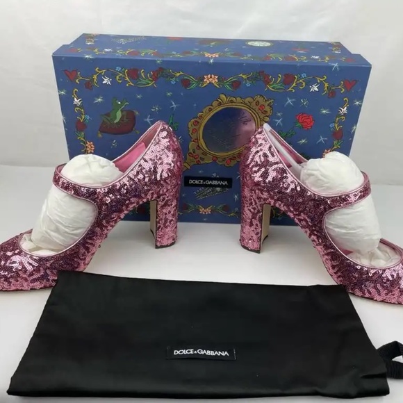 Dolce & Gabbana Pink sequin mary jane heels size 39.5 EU - Picture 7 of 10
